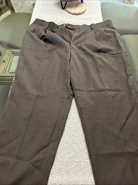 Brown Plaid Dress Pants with Pleats